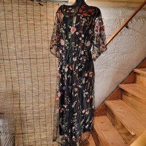 Black Tule Multi-Color Floral Embroidered Maxi-Dress Women's 2XL